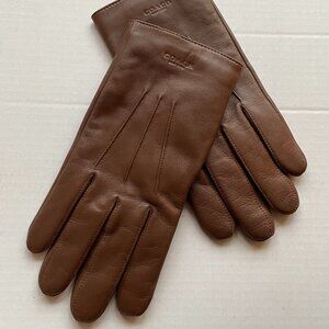 Coach Mens Brown Leather Tech Gloves Wool Lined L Warm Driving Dress NWOT